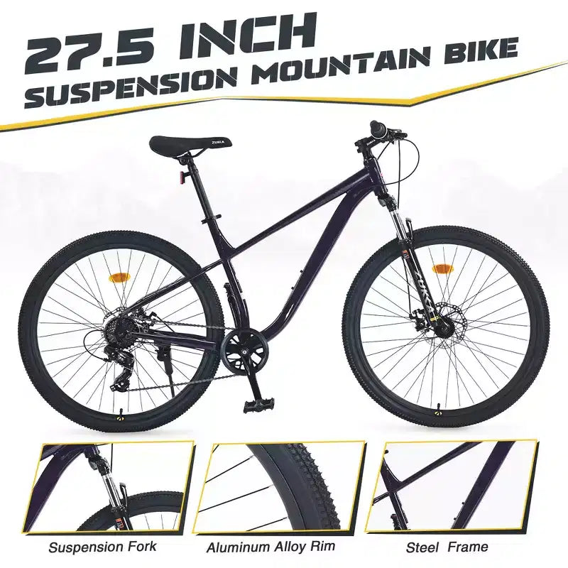 VTT Whisen 27.5 avec dérailleur arrière 8 vitesses, suspension avant, cadre en acier