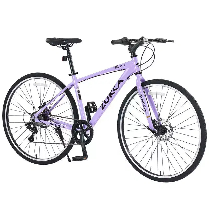 Vélo de route Whisen 28, vélo de ville hybride avec cadre en alliage d'aluminium Shimano 7 vitesses et freins à double disque