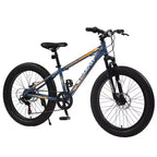Vélo Okak 24 pouces Fat Tire avec suspension avant, VTT 7 vitesses avec frein à disque et cadre en acier à haute teneur en carbone, Vélo de randonnée pour les trajets quotidiens