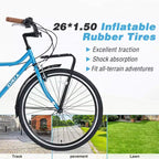Okak Vélo de croisière vintage 26 pouces avec béquille métallique, vélo de ville pour adulte avec cadre métallique et protège-chaîne, vélo pour les trajets quotidiens, les voyages