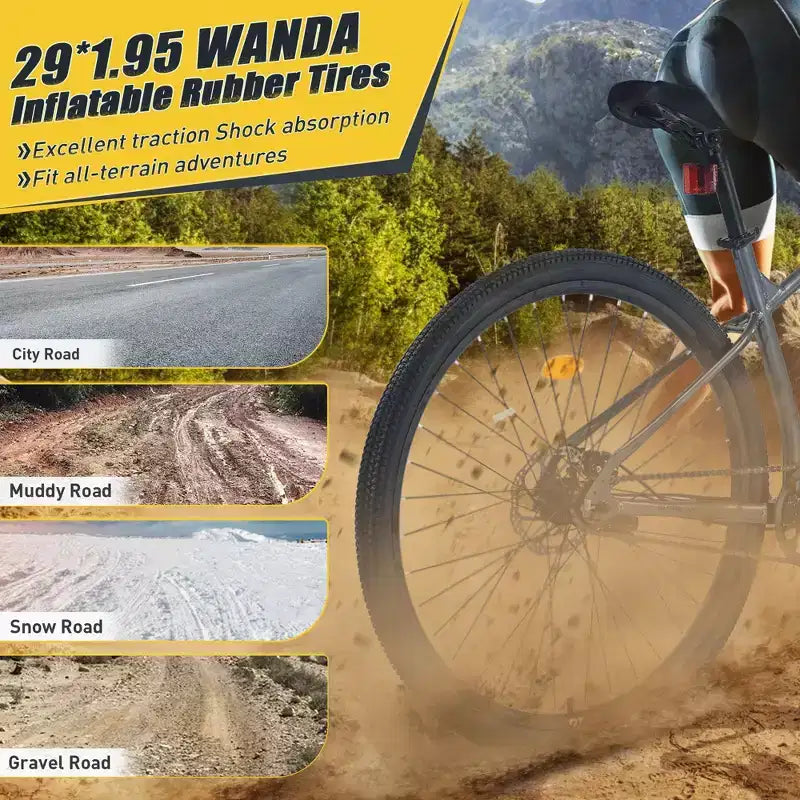 Vélo de montagne Okak 29 pouces à vitesse unique, vélo adulte avec cadre en acier et suspension avant, vélo pour hommes pour les trajets quotidiens, les voyages, la montagne