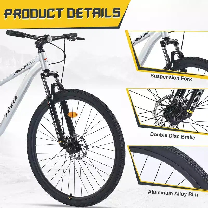 Vélo de montagne Okak 29 pouces à vitesse unique, vélo adulte avec cadre en acier et suspension avant, vélo pour hommes pour les trajets quotidiens, les voyages, la montagne