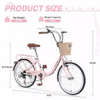Vélos Cruiser Okak 22" avec panier avant, vélo pour filles avec cadre en acier, freins en V et selles confort, vélo adulte pour filles et femmes