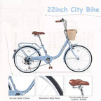 Vélos Cruiser Okak 22" avec panier avant, vélo pour filles avec cadre en acier, freins en V et selles confort, vélo adulte pour filles et femmes