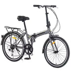 Okak 24IN Folding Bike with 7 Speed and Steel Frame, Cruiser Bikes with Rear Shelf and Mudguard, Adult Bike for Traval and Commuting