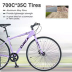 Vélo hybride Okak 700C avec cadre en alliage d'aluminium et freins à double disque, vélo de route à guidon plat, vélo pour adultes pour le cyclisme sur route et les voyages