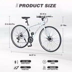 Vélo hybride Okak 700C avec cadre en alliage d'aluminium et freins à double disque, vélo de route à guidon plat, vélo pour adultes pour le cyclisme sur route et les voyages