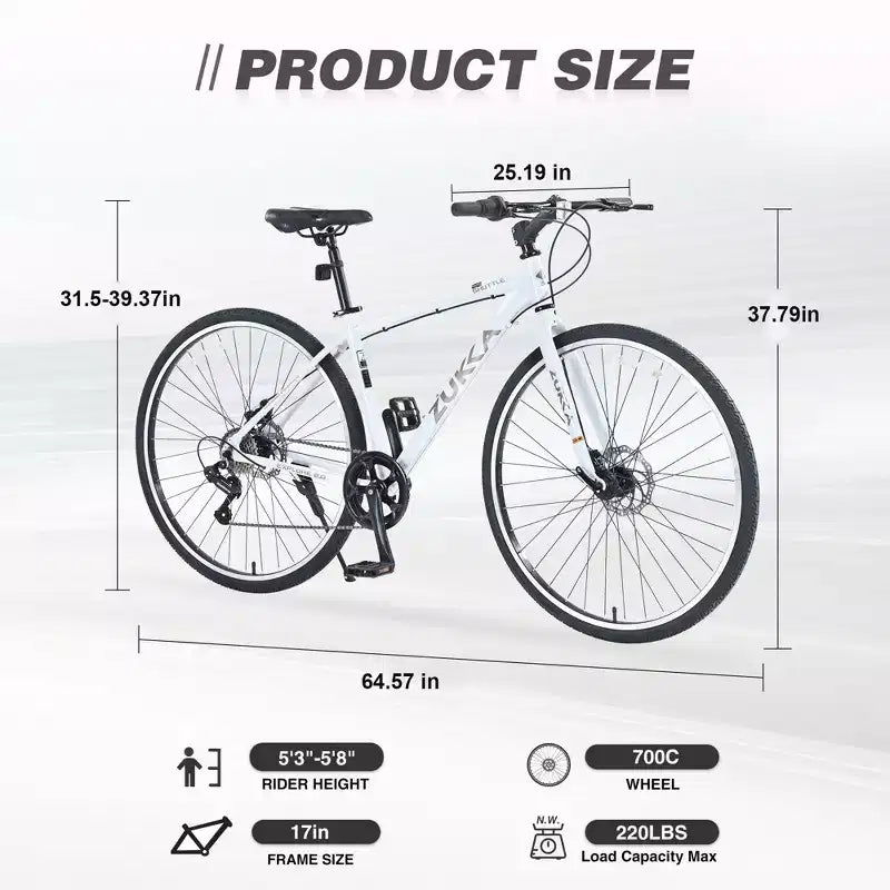 Vélo hybride Okak 700C avec cadre en alliage d'aluminium et freins à double disque, vélo de route à guidon plat, vélo pour adultes pour le cyclisme sur route et les voyages