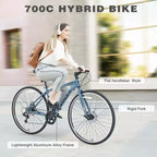 Vélo hybride Okak 700C avec cadre en alliage d'aluminium et freins à double disque, vélo de route à guidon plat, vélo pour adultes pour le cyclisme sur route et les voyages