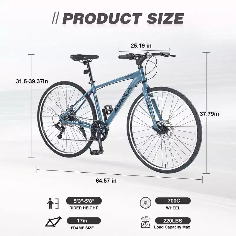 Vélo hybride Okak 700C avec cadre en alliage d'aluminium et freins à double disque, vélo de route à guidon plat, vélo pour adultes pour le cyclisme sur route et les voyages