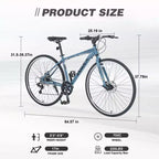 Vélo hybride Okak 700C avec cadre en alliage d'aluminium et freins à double disque, vélo de route à guidon plat, vélo pour adultes pour le cyclisme sur route et les voyages