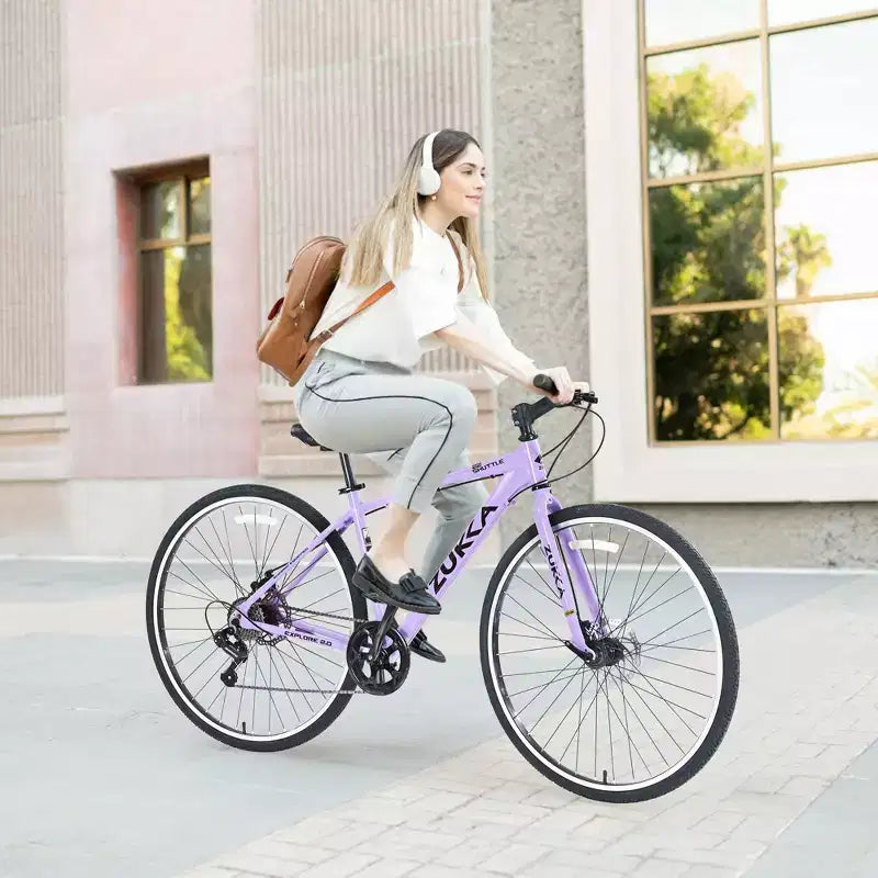 Vélo hybride Okak 700C avec cadre en alliage d'aluminium et freins à double disque, vélo de route à guidon plat, vélo pour adultes pour le cyclisme sur route et les voyages