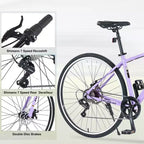 Vélo hybride Okak 700C avec cadre en alliage d'aluminium et freins à double disque, vélo de route à guidon plat, vélo pour adultes pour le cyclisme sur route et les voyages