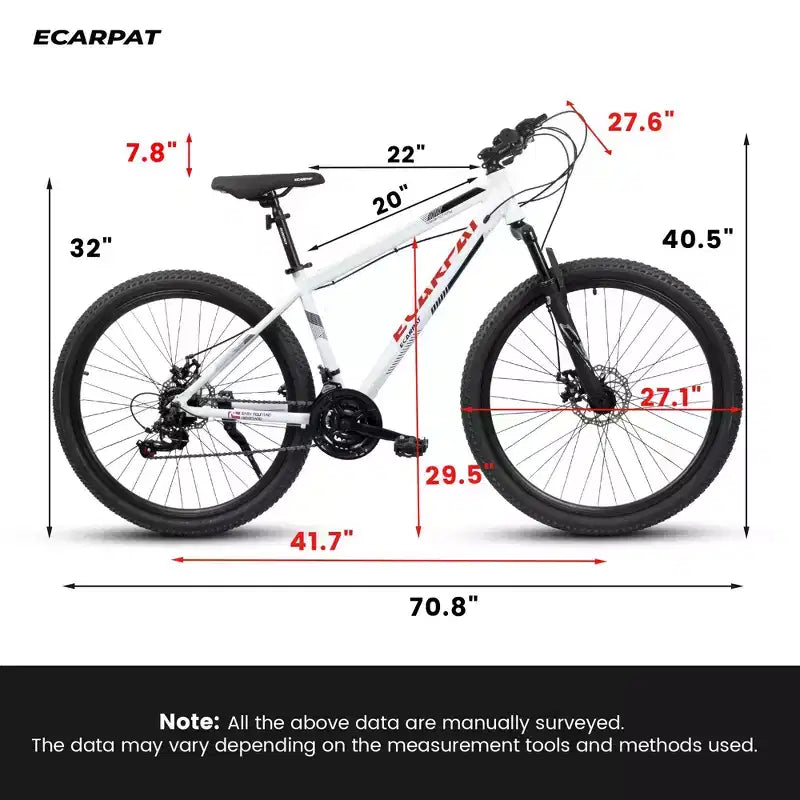 VTT Okak 27 pouces avec fourche suspendue et cadre en aluminium, VTT tout-terrain 21 vitesses avec frein à disque, vélo pour adultes hommes et femmes