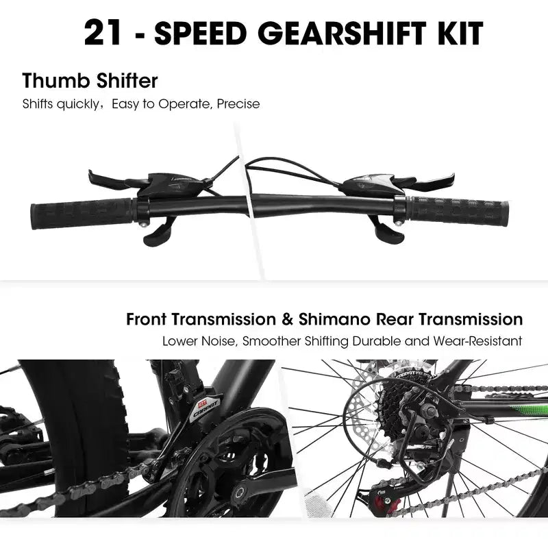 VTT Okak 27 pouces avec fourche suspendue et cadre en aluminium, VTT tout-terrain 21 vitesses avec frein à disque, vélo pour adultes hommes et femmes