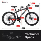 Vélo VTT Okak 24 pouces avec cadre en acier, vélo enfant avec 21 vitesses Shimano, freins à disque double et suspension avant, bicyclette pour adolescents