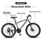 Vélo VTT Okak 24 pouces avec cadre en acier, vélo enfant avec 21 vitesses Shimano, freins à disque double et suspension avant, bicyclette pour adolescents