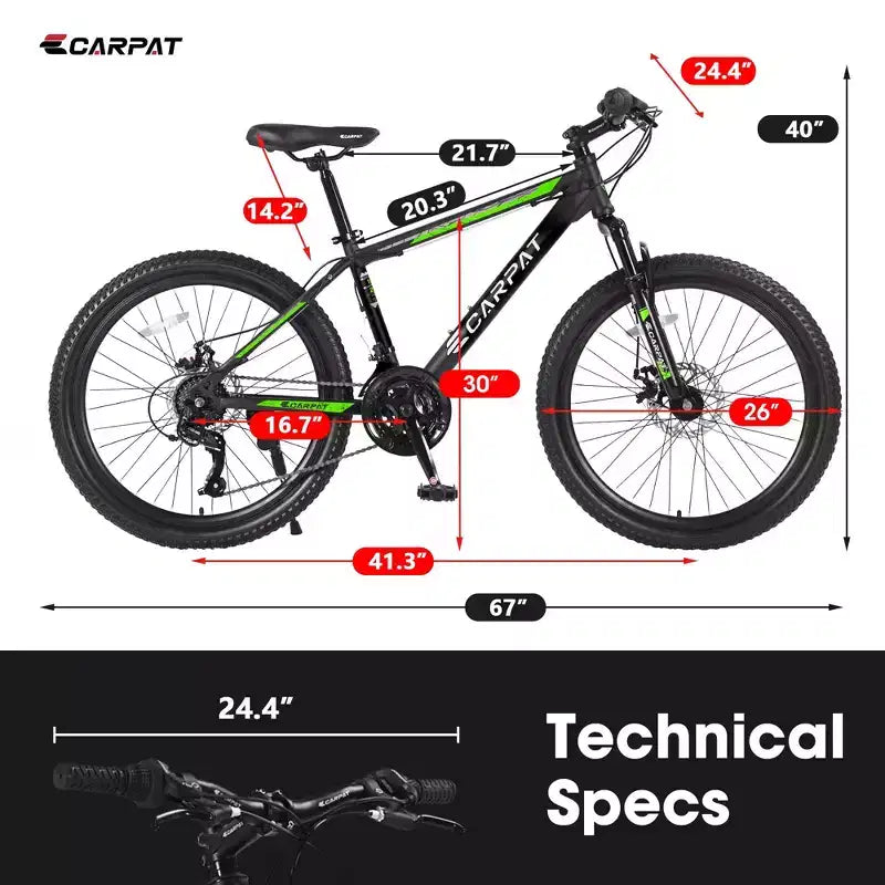 Vélo tout terrain Okak 26 pouces, 21 vitesses et freins à disque, vélo de cross pour enfants avec cadre en acier à haute teneur en carbone, vélo pour hommes adultes et adolescents