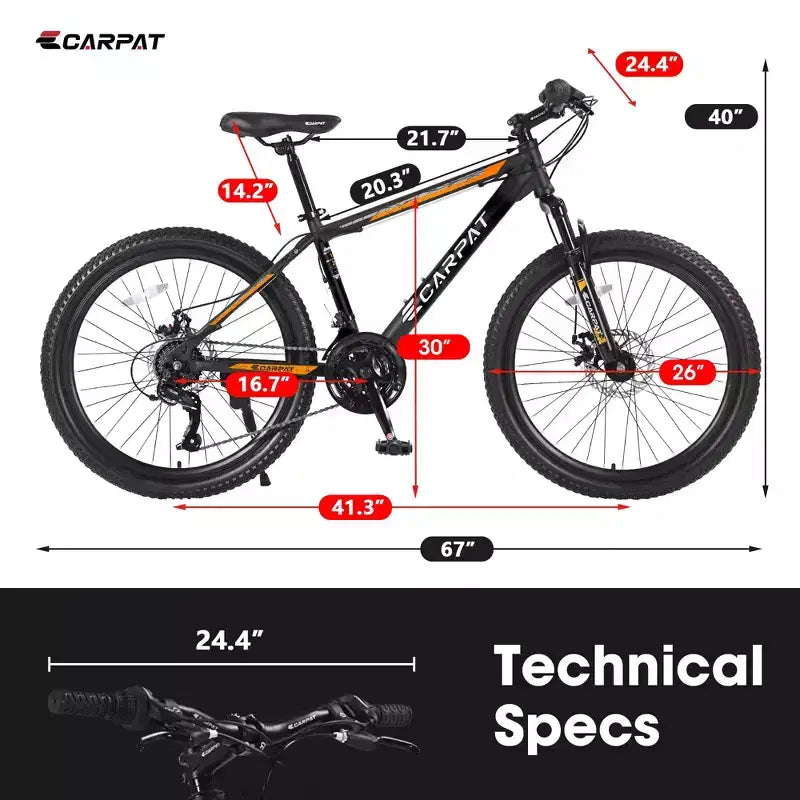 Vélo tout terrain Okak 26 pouces, 21 vitesses et freins à disque, vélo de cross pour enfants avec cadre en acier à haute teneur en carbone, vélo pour hommes adultes et adolescents