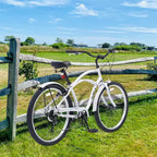 Vélo de plage Okak 26 pouces avec système 7 vitesses, vélo homme avec freins en V avant et arrière, vélo à cadre métallique pour adolescents et adultes