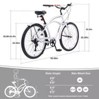 Vélo de plage Okak 26 pouces avec système 7 vitesses, vélo homme avec freins en V avant et arrière, vélo à cadre métallique pour adolescents et adultes