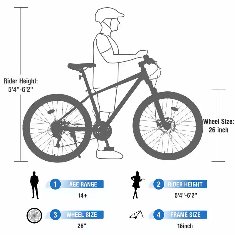 Vélo adulte Okak 26 pouces, 24 vitesses, fourche suspendue, VTT avec pneus KENDA et freins à disque, VTT à pneus larges pour hommes et femmes