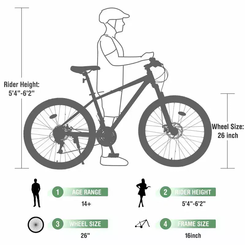 Vélo adulte Okak 26 pouces, 24 vitesses, fourche suspendue, VTT avec pneus KENDA et freins à disque, VTT à pneus larges pour hommes et femmes