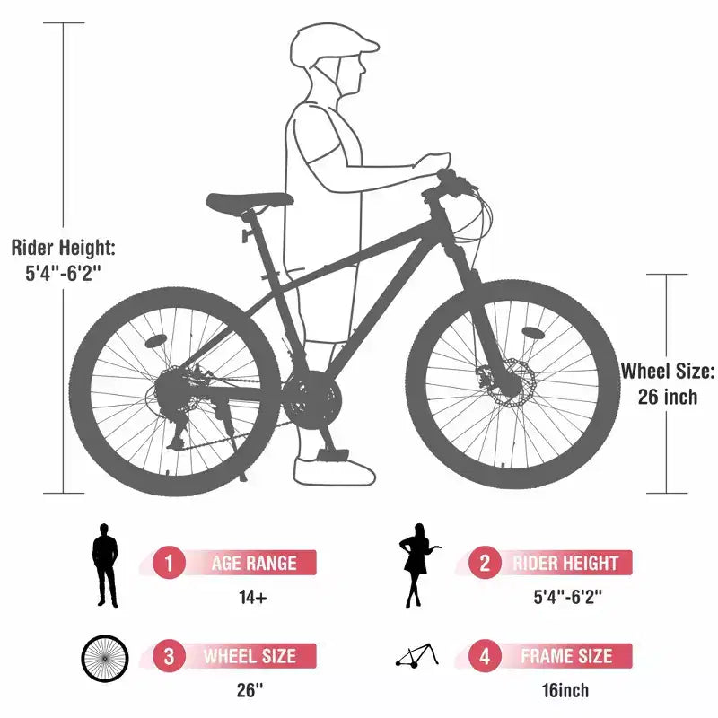 Vélo adulte Okak 26 pouces, 24 vitesses, fourche suspendue, VTT avec pneus KENDA et freins à disque, VTT à pneus larges pour hommes et femmes