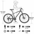 Vélo adulte Okak 26 pouces, 24 vitesses, fourche suspendue, VTT avec pneus KENDA et freins à disque, VTT à pneus larges pour hommes et femmes