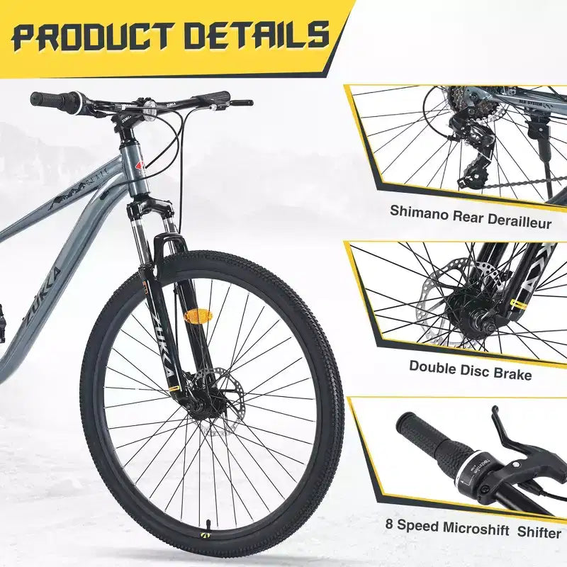 VTT Okak 29 pouces avec système 8 vitesses, Dirt Bike avec cadre en acier et suspension avant, vélo pour adultes hommes, femmes, garçons et filles