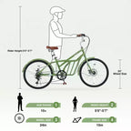 Vélo de croisière Okak 24 pouces avec grand panier, vélo adulte 6 vitesses avec cadre en acier et frein à disque, vélo de ville pour hommes et femmes