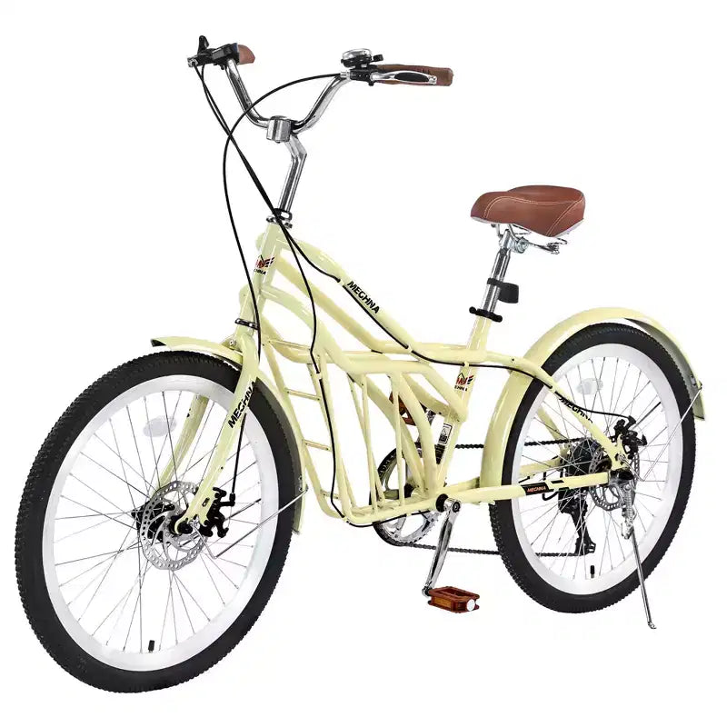 Vélo de croisière Okak 24 pouces avec grand panier, vélo adulte 6 vitesses avec cadre en acier et frein à disque, vélo de ville pour hommes et femmes
