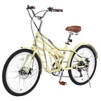 Vélo de croisière Okak 24 pouces avec grand panier, vélo adulte 6 vitesses avec cadre en acier et frein à disque, vélo de ville pour hommes et femmes