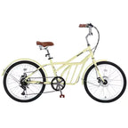 Vélo de croisière Okak 24 pouces avec grand panier, vélo adulte 6 vitesses avec cadre en acier et frein à disque, vélo de ville pour hommes et femmes