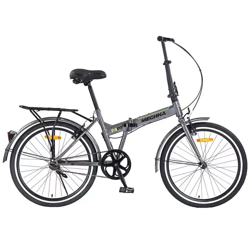 Vélo pliant Okak 24 pouces avec garde-boue et double frein en V, vélo de ville avec cadre en acier et porte-bagages, vélos de croisière pour hommes et femmes