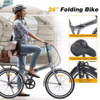 Vélo pliant Okak 24 pouces avec garde-boue et double frein en V, vélo de ville avec cadre en acier et porte-bagages, vélos de croisière pour hommes et femmes