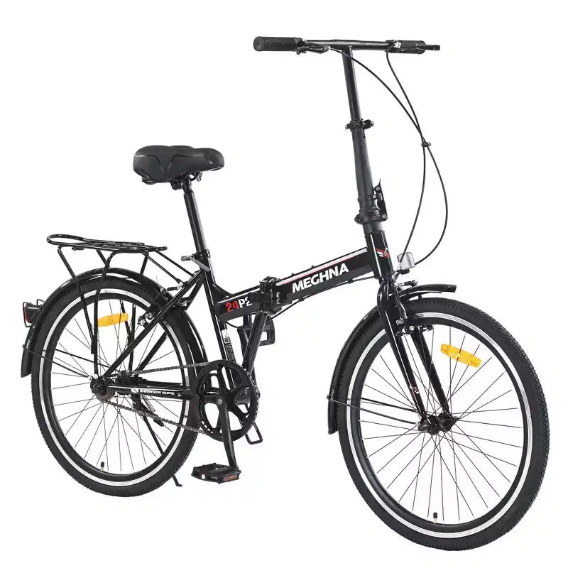 Vélo pliant Okak 24 pouces avec garde-boue et double frein en V, vélo de ville avec cadre en acier et porte-bagages, vélos de croisière pour hommes et femmes