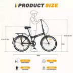 Vélo pliant Okak 24 pouces avec garde-boue et double frein en V, vélo de ville avec cadre en acier et porte-bagages, vélos de croisière pour hommes et femmes