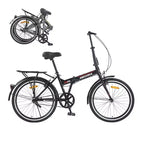 Okak 24IN Folding Bike with Fenders and Dual V-Brake, City Commuter Bicycle with Steel Frame and Shelf, Cruiser Bikes for Men and Women