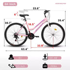 VTT Okak 24/26 pouces avec cadre en acier au carbone, vélo adulte avec système 21 vitesses et double frein en V, vélo de saleté pour adultes et adolescents
