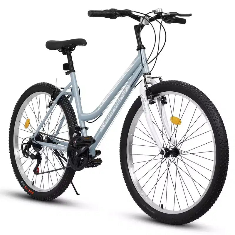 VTT Okak 24/26 pouces avec cadre en acier au carbone, vélo adulte avec système 21 vitesses et double frein en V, vélo de saleté pour adultes et adolescents