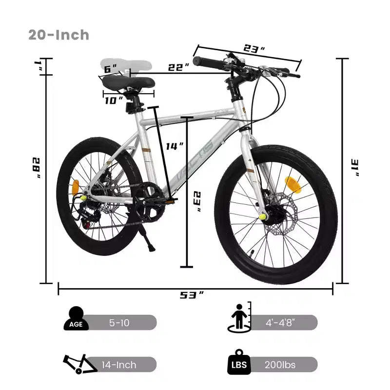 Vélo enfant Okak 20" avec 7 vitesses et cadre en acier, vélo enfant avec double freins à disque et pneus de 1,75", vélos cruiser pour garçons et filles
