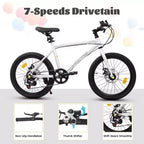 Vélo enfant Okak 20" avec 7 vitesses et cadre en acier, vélo enfant avec double freins à disque et pneus de 1,75", vélos cruiser pour garçons et filles