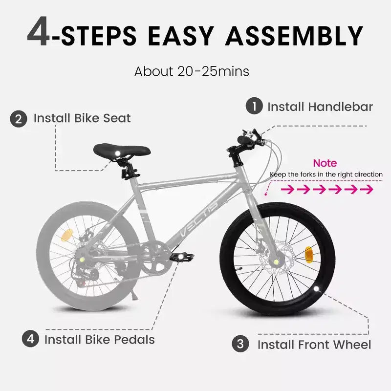 Vélo enfant Okak 20" avec 7 vitesses et cadre en acier, vélo enfant avec double freins à disque et pneus de 1,75", vélos cruiser pour garçons et filles