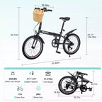 Vélo Pliant Okak 20 pouces avec Panier Avant, Support Téléphone et Garde-Boue, Vélo Adulte 6 Vitesses avec Cadre en Acier et Double Frein V-Brake, Vélo pour Hommes et Femmes