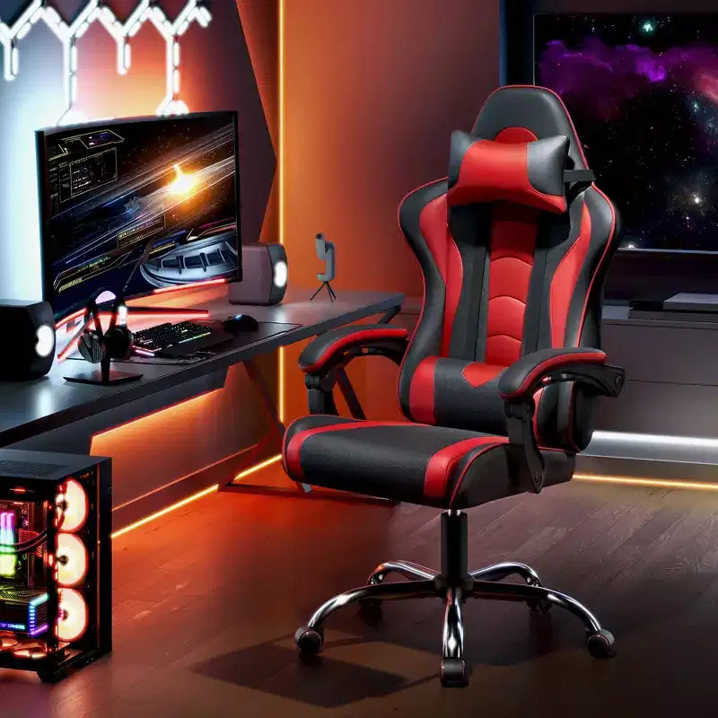 Chaise de jeu ergonomique Yaheetech en cuir PU, chaise de bureau exécutive avec accoudoirs rembourrés