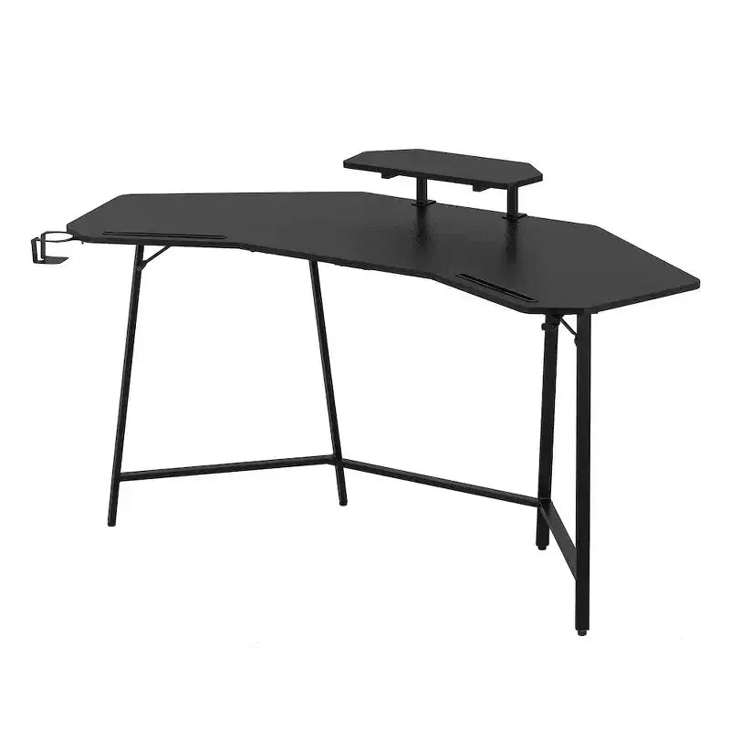 Bureau de jeu avec étagère et porte-accessoires, noir