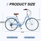 NAYSAYE Vélo de plage Cruiser 24 pouces pour femme, vélo de ville 7 vitesses avec double frein en V, vélo de ville pour adulte femme, homme