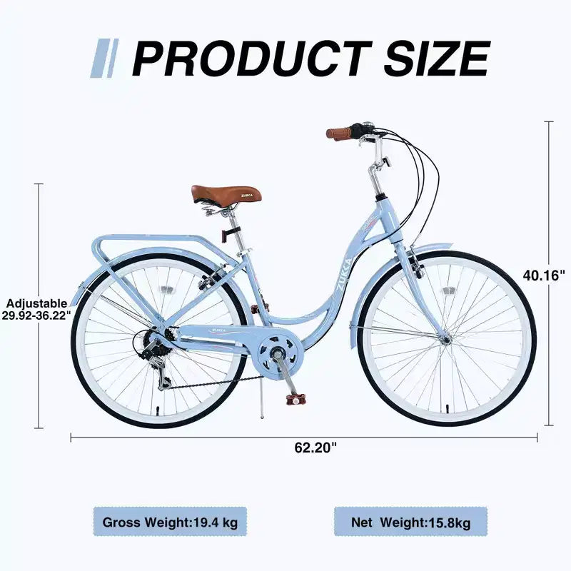 NAYSAYE Vélo de plage Cruiser 24 pouces pour femme, vélo de ville 7 vitesses avec double frein en V, vélo de ville pour adulte femme, homme