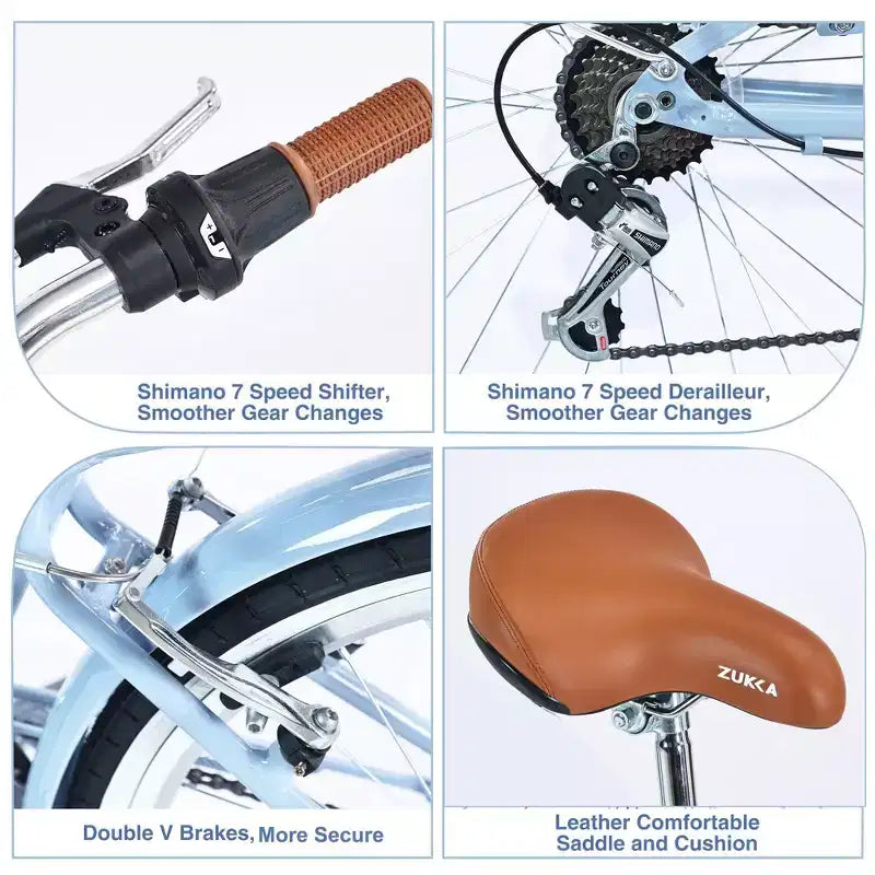NAYSAYE Vélo de plage Cruiser 24 pouces pour femme, vélo de ville 7 vitesses avec double frein en V, vélo de ville pour adulte femme, homme